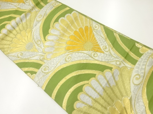 JAPANESE KIMONO / ANTIQUE FUKURO OBI / SILK / WOVEN FLORAL SEIGAIHA